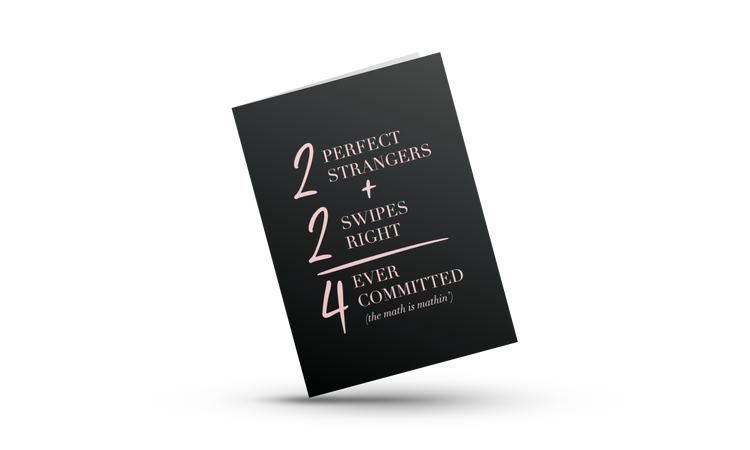 Black greeting card with gray envelope. Greeting card for online daters. Tinder, Bumble, Hinge greeting cards. Dating app greeting cards.