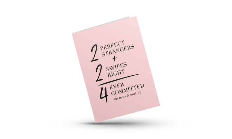 Pink and black greeting card with black envelope. Greeting card for online daters. Tinder, Bumble, Hinge greeting cards. Dating app greeting cards.