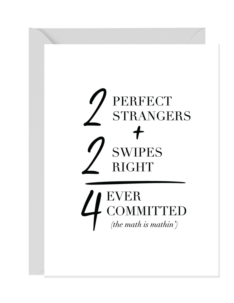 White and black greeting card with gray envelope. Greeting card for online daters. Tinder, Bumble, Hinge greeting cards. Dating app greeting cards.