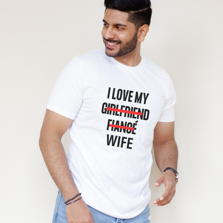 "I Love My Wife" Block Font Unisex T-shirt (White)