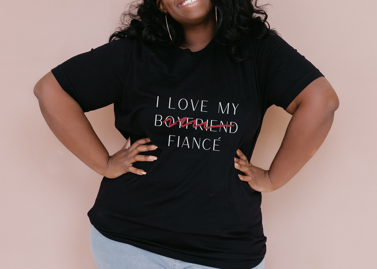 "I Love My Boyfriend Now Fiancé" Unisex T-shirt (Black)