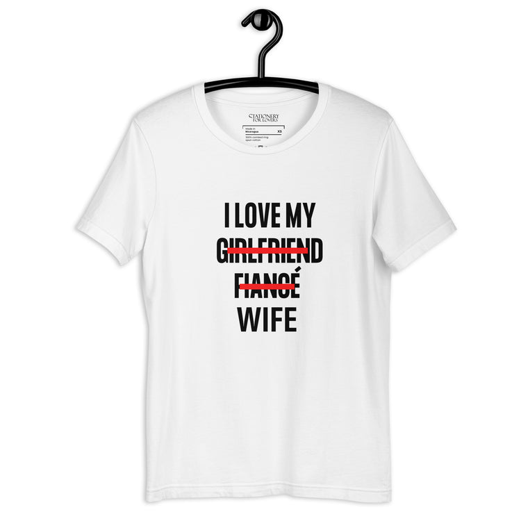 "I Love My Wife" Block Font Unisex T-shirt (White)