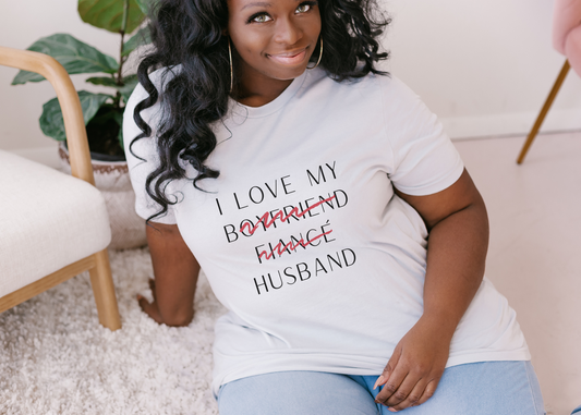"I Love My Husband" Fine Print Unisex T-shirt (Black)
