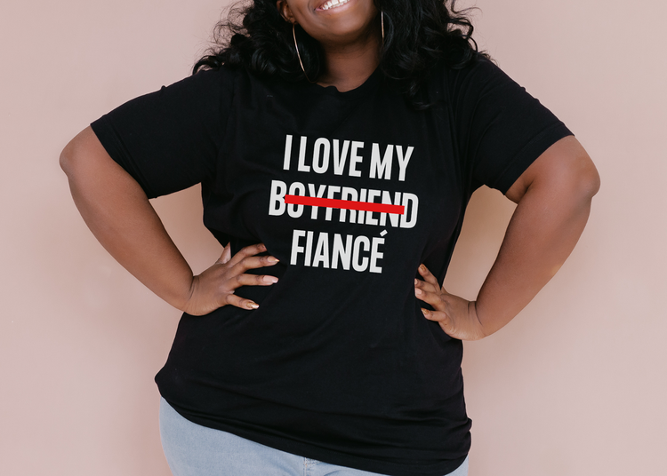 "I Love My Boyfriend Now Fiancé" Block Font Unisex T-shirt (Black)