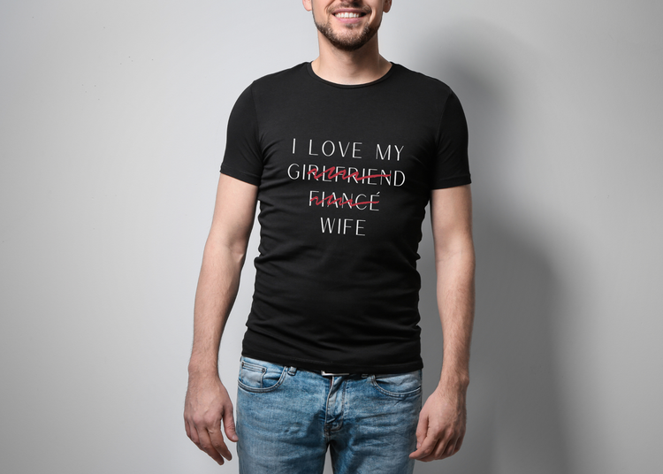 "I Love My Wife" Fine Print Unisex T-shirt (Black)