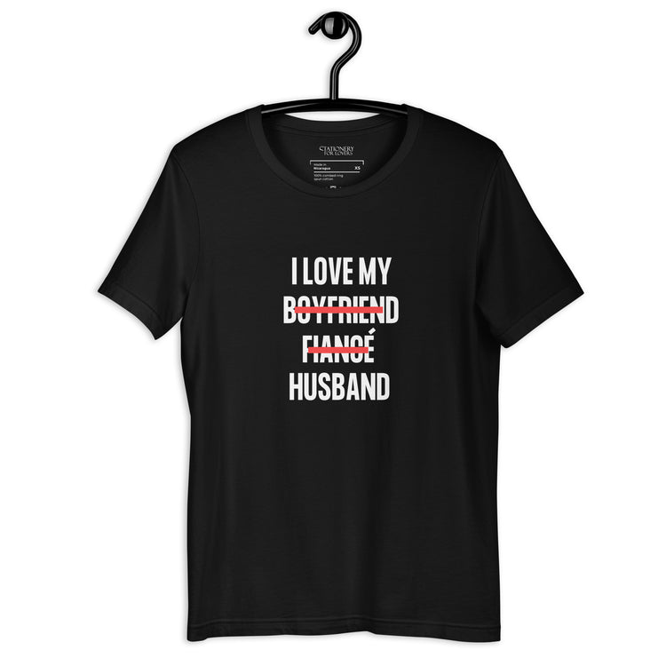 "I Love My Husband" Block Font Unisex T-shirt (Black)