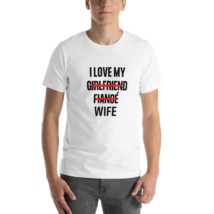 "I Love My Wife" Block Font Unisex T-shirt (White)